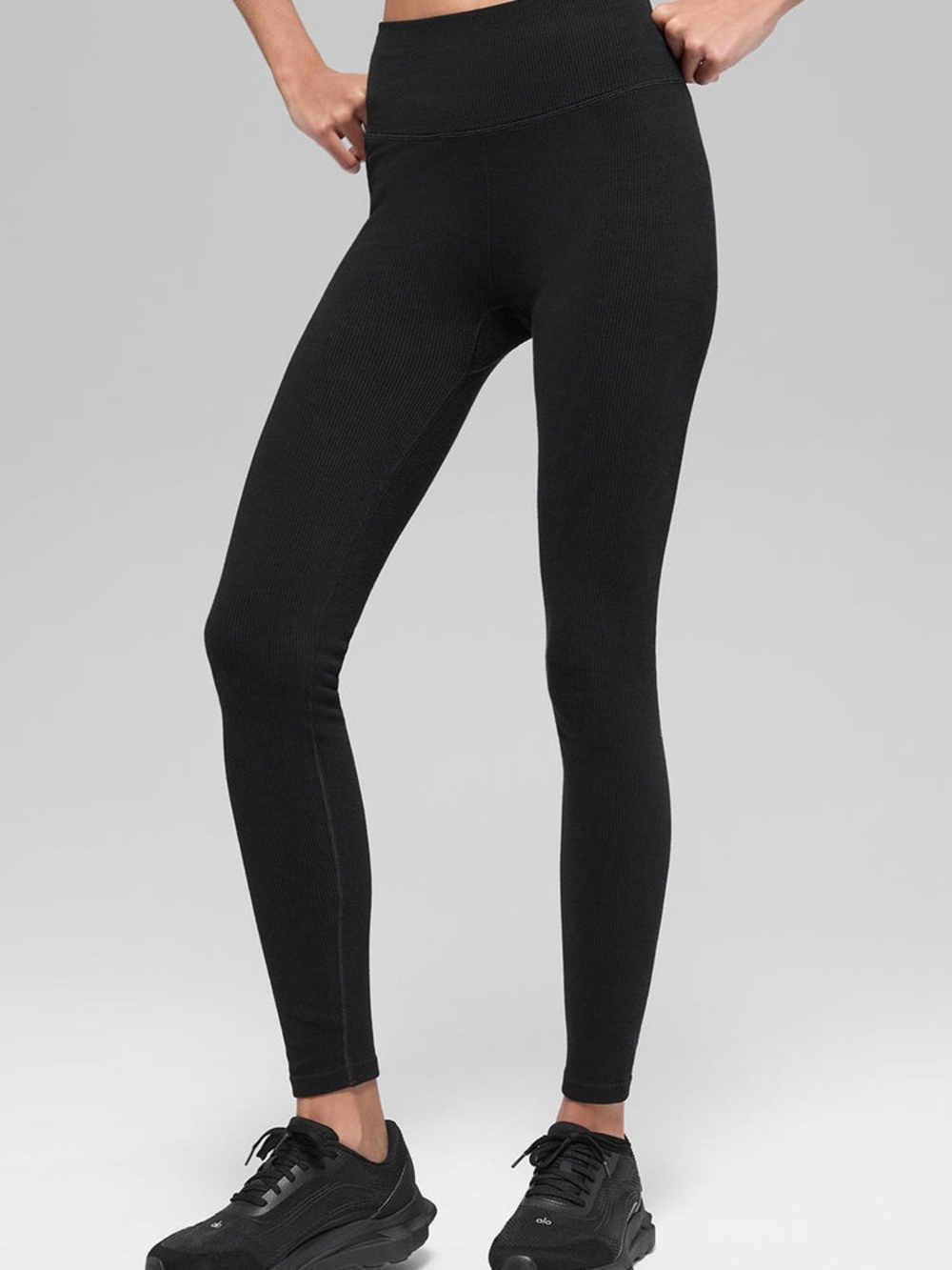 ALO Yoga Black Ribbed High-Waist Leggings